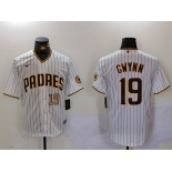 Men's San Diego Padres #19 Tony Gwynn White Team Logo Stitched Cool Base Nike Jerseys