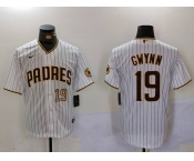 Men's San Diego Padres #19 Tony Gwynn White Team Logo Stitched Cool Base Nike Jerseys