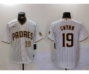 Men's San Diego Padres #19 Tony Gwynn White Team Logo Stitched Cool Base Nike Jerseys