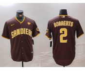 Men's San Diego Padres #2 Xander Bogaerts Brown With PS Patch Cool Base Stitched Jersey