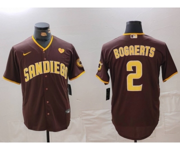 Men's San Diego Padres #2 Xander Bogaerts Brown With PS Patch Cool Base Stitched Jersey