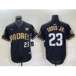 Men's San Diego Padres #23 Fernando Tatis Jr Black Gold With Patch Cool Base Stitched Baseball Jersey