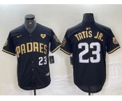 Men's San Diego Padres #23 Fernando Tatis Jr Black Gold With Patch Cool Base Stitched Baseball Jersey