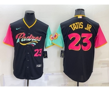 Men's San Diego Padres #23 Fernando Tatis Jr Black Number 2022 City Connect Cool Base Stitched Jersey