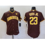 Men's San Diego Padres #23 Fernando Tatis Jr. Brown With PS Patch Flex Base Stitched Baseball Jersey