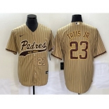 Men's San Diego Padres #23 Fernando Tatis Jr Number Tan NEW 2023 Cool Base Stitched Jersey