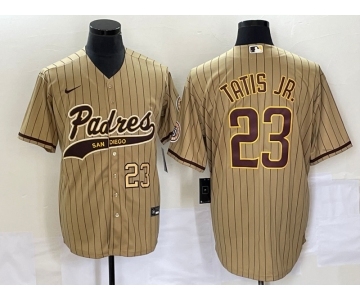 Men's San Diego Padres #23 Fernando Tatis Jr Number Tan NEW 2023 Cool Base Stitched Jersey