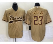 Men's San Diego Padres #23 Fernando Tatis Jr Tan NEW 2023 Cool Base Stitched Jersey 1