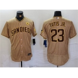 Men's San Diego Padres #23 Fernando Tatis Jr. Tan With PS Patch Flex Base Stitched Baseball Jersey