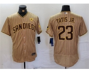 Men's San Diego Padres #23 Fernando Tatis Jr. Tan With PS Patch Flex Base Stitched Baseball Jersey