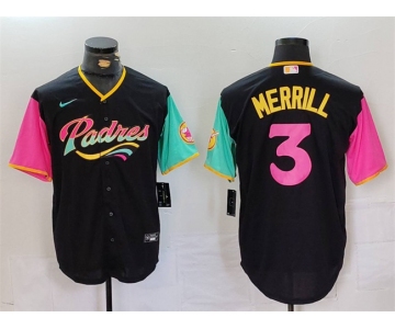 Men's San Diego Padres #3 Jackson Merrill Black City Connect Cool Base Stitched Baseball Jersey