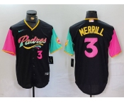 Men's San Diego Padres #3 Jackson Merrill Black Player Number Fashion Baseball Jersey