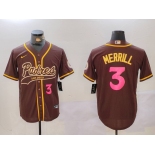 Men's San Diego Padres #3 Jackson Merrill Brown Cool Base Stitched Baseball Jersey