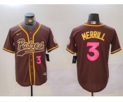 Men's San Diego Padres #3 Jackson Merrill Brown Cool Base Stitched Baseball Jersey