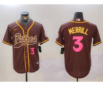 Men's San Diego Padres #3 Jackson Merrill Brown Cool Base Stitched Baseball Jersey