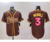 Men's San Diego Padres #3 Jackson Merrill Brown Cool Base Stitched Baseball Jerseys