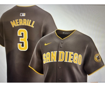 Men's San Diego Padres #3 Jackson Merrill Brown Stitched MLB Cool Base Nike Jersey