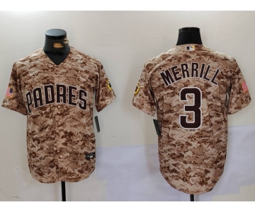 Men's San Diego Padres #3 Jackson Merrill Camo Cool Base Stitched Jersey