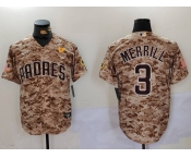 Men's San Diego Padres #3 Jackson Merrill Camo With PS Patch Cool Base Stitched Jersey