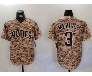 Men's San Diego Padres #3 Jackson Merrill Camo With PS Patch Cool Base Stitched Jersey