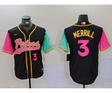 Men's San Diego Padres #3 Jackson Merrill Number Black NEW 2023 City Connect Cool Base Stitched Jersey