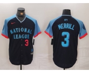 Men's San Diego Padres #3 Jackson Merrill Number Navy 2024 All Star Limited Stitched Jerseys