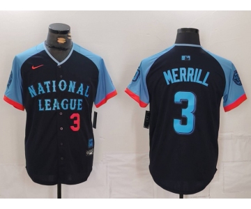 Men's San Diego Padres #3 Jackson Merrill Number Navy 2024 All Star Limited Stitched Jerseys