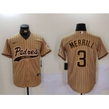 Men's San Diego Padres #3 Jackson Merrill Tan 2023 Cool Base Stitched Jersey