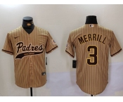 Men's San Diego Padres #3 Jackson Merrill Tan 2023 Cool Base Stitched Jersey