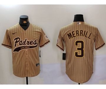 Men's San Diego Padres #3 Jackson Merrill Tan 2023 Cool Base Stitched Jersey