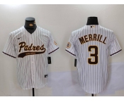 Men's San Diego Padres #3 Jackson Merrill Tan 2023 Cool Base Stitched Jerseys