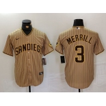 Men's San Diego Padres #3 Jackson Merrill Tan NEW 2023 Cool Base Stitched Jersey