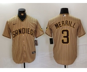 Men's San Diego Padres #3 Jackson Merrill Tan NEW 2023 Cool Base Stitched Jersey