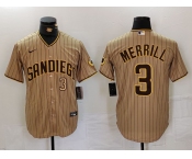 Men's San Diego Padres #3 Jackson Merrill Tan NEW 2023 Cool Base Stitched Jerseys