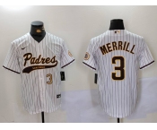 Men's San Diego Padres #3 Jackson Merrill White 2023 Cool Base Stitched Jerseys