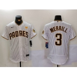 Men's San Diego Padres #3 Jackson Merrill White With PS Patch Stitched Flex Base Jersey