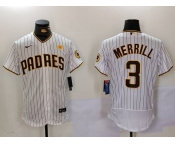 Men's San Diego Padres #3 Jackson Merrill White With PS Patch Stitched Flex Base Jersey