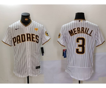 Men's San Diego Padres #3 Jackson Merrill White With PS Patch Stitched Flex Base Jersey