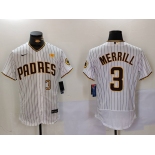 Men's San Diego Padres #3 Jackson Merrill White With PS Patch Stitched Flex Base Jerseys