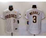 Men's San Diego Padres #3 Jackson Merrill White With PS Patch Stitched Flex Base Jerseys