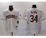 Men's San Diego Padres #34 Michael King White With PS Patch Cool Base Stitched Baseball Jersey