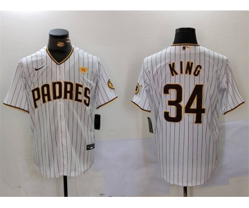 Men's San Diego Padres #34 Michael King White With PS Patch Cool Base Stitched Baseball Jersey