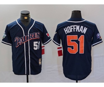 Men's San Diego Padres #51 Trevor Hoffman Navy Player Number Cooperstown Cool Base Jersey