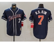 Men's San Diego Padres #7 Ha Seong Kim Navy Player Number Cooperstown Cool Base Jersey