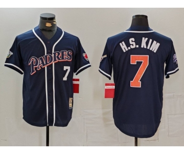 Men's San Diego Padres #7 Ha Seong Kim Navy Player Number Cooperstown Cool Base Jersey