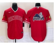 Men's San Diego Padres Red Team Big Logo Cool Base With Patch Stitched Baseball Jersey 1