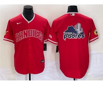 Men's San Diego Padres Red Team Big Logo Cool Base With Patch Stitched Baseball Jersey 1