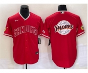 Men's San Diego Padres Red Team Big Logo Cool Base With Patch Stitched Baseball Jersey