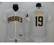 NIke Men's Mitchell and Ness San Diego Padres #19 Tony Gwynn Replica White Gold Throwback Baseball Jersey