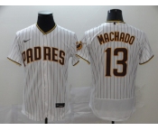 Nike Men's Majestic San Diego Padres  #13 Manny Machado White Black Strip Flexbase Authentic Collection MLB Jersey